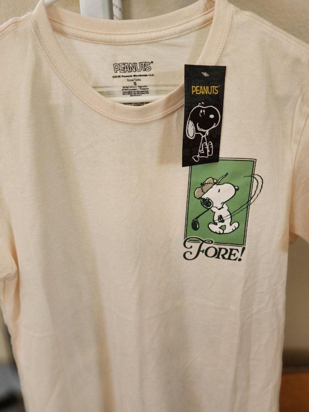 Peanuts Snoopy FORE Golf Shirt Men's Small Graphics Front & Back New with Tags